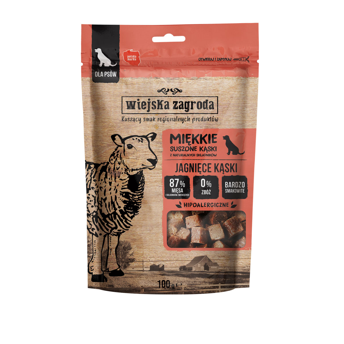 przysmak dla psa wiejska zagroda jagnięce kąski 100 g