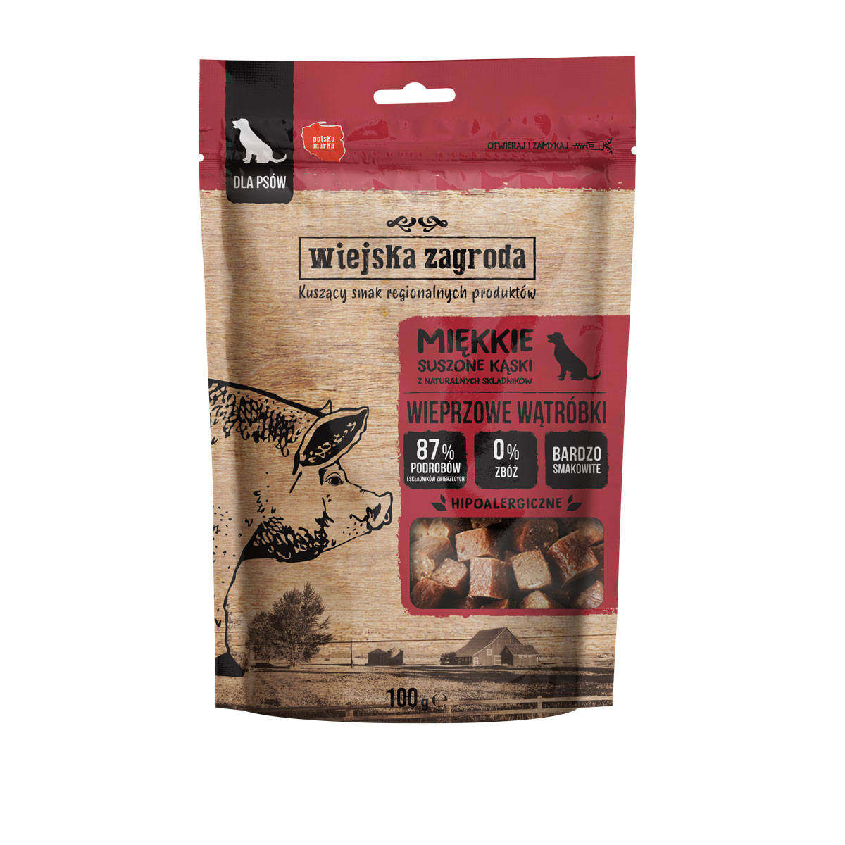 wiejska zagroda przysmak dla psa wieprzowe wątróbki (dorosły) 100 g